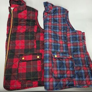 St. John's Bay Red and Blue Plaid Quilted Vests - Pair